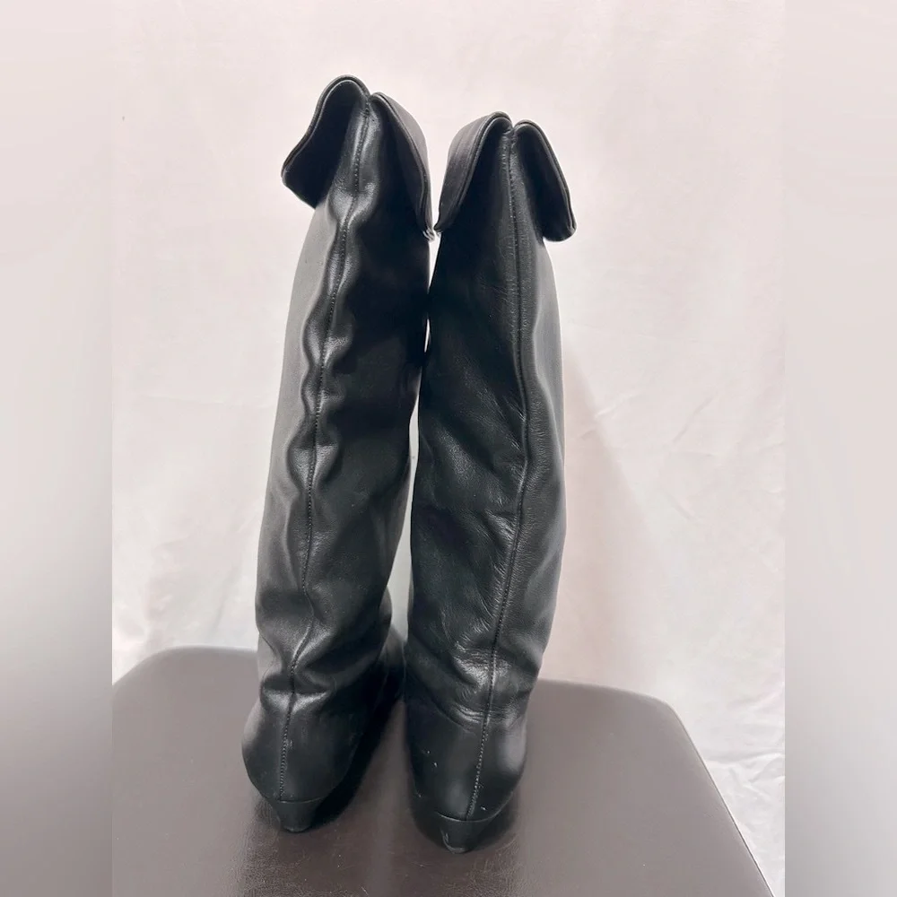 Vintage 80’s Black Leather Knee-High Boots Sz 7
